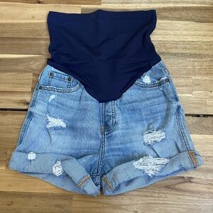 Pink Blush Distressed Light Wash cuffed Maternity Jean Shorts